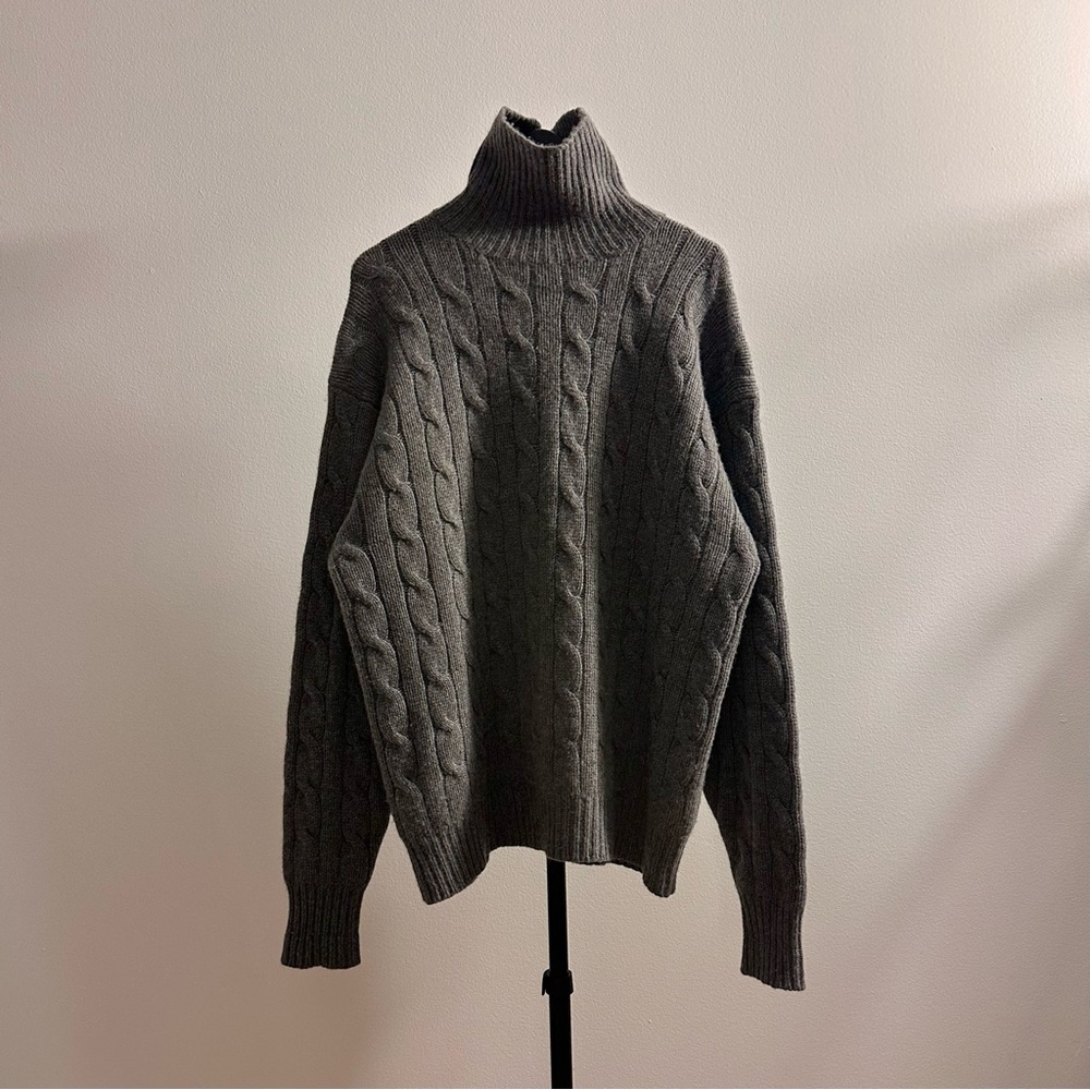 Vintage Polo Ralph Lauren Gray Cashmere Cable Knit Turtleneck Sweater Size 46
